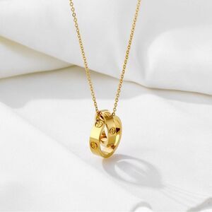 18k Gold Plated Cross Love Double Ring Necklace